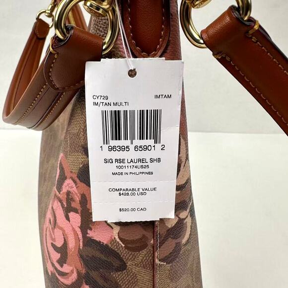 Coach Laurel Shoulder Bag In Signature Canvas Rose Print In Gold/Tan CY729 - Picture 11 of 16
